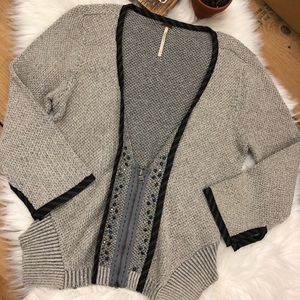 Free People Zip Cardigan Rhinestone Knit Sweater